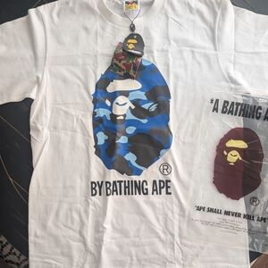 A Bathing Ape White and Blue Camo Short Sleeve Tee